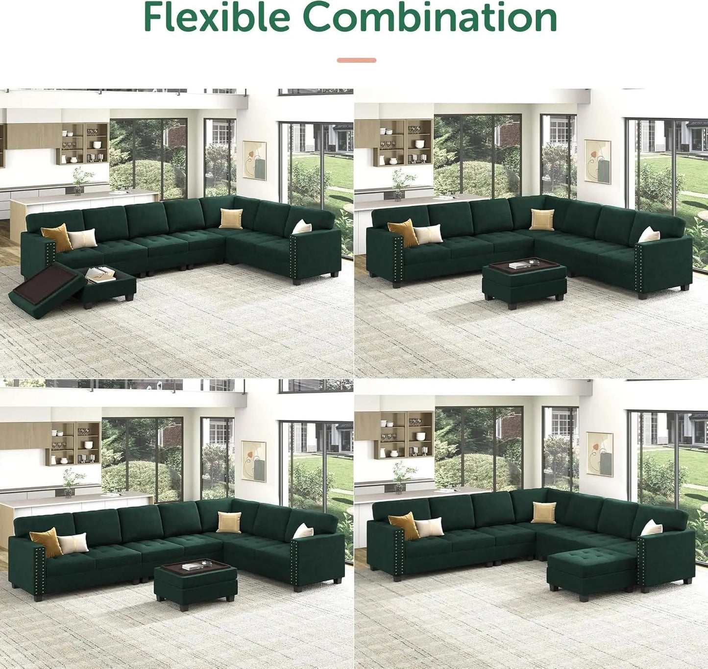 Velvet Modular Sectional Sofa, Corner Sofa Convertible Sectional Couches for Living Room - HOMELIVING