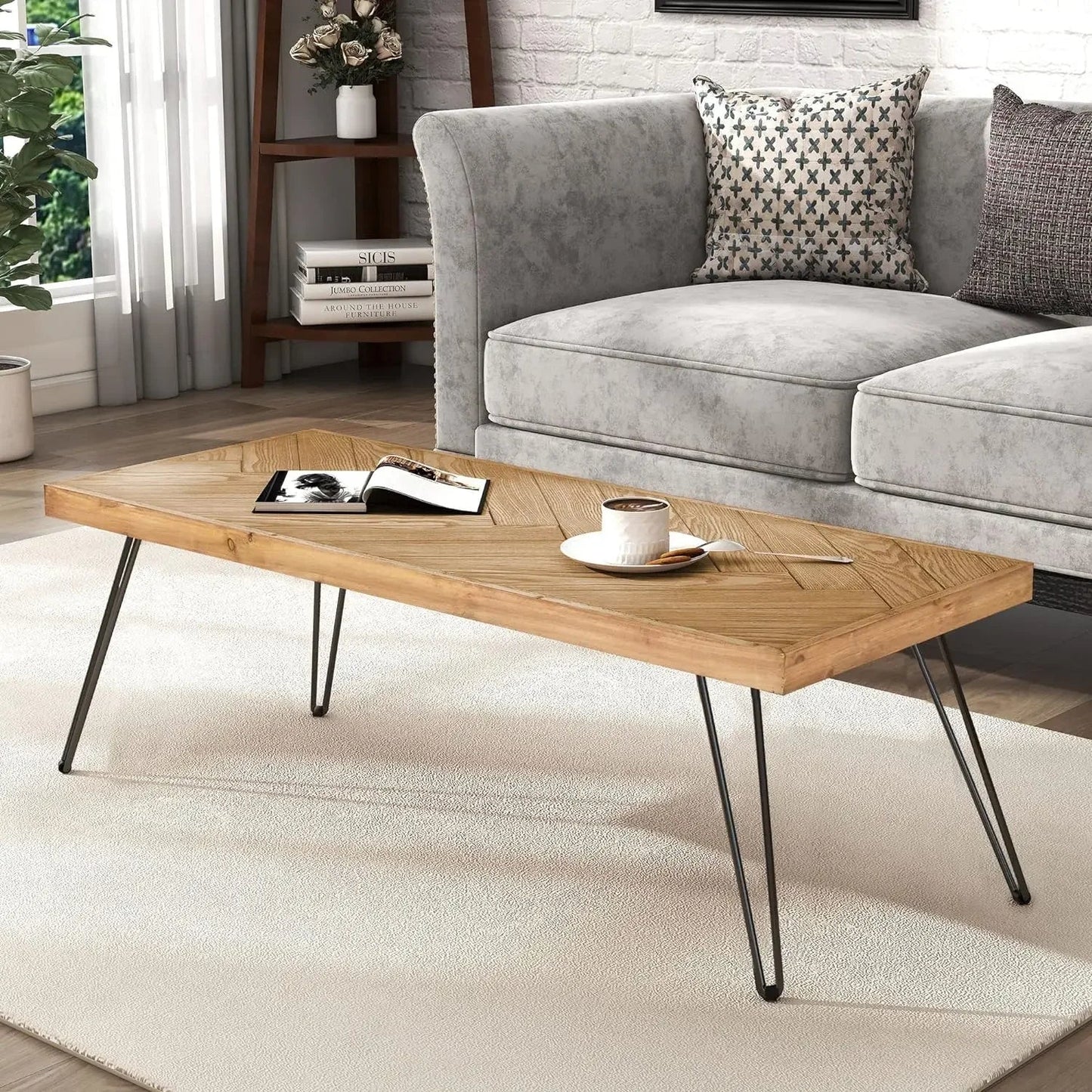 Coffee table modern rattan with sliding doors for storage, modern rectangular solid wood coffee table for living room - HOMELIVING