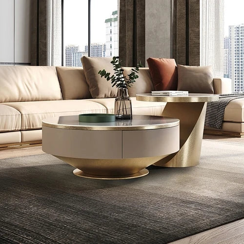 Wooden drawer modern fashion aesthetics unique coffee table multifunctional round tea table series of pingdingshan luxury room - HOMELIVING