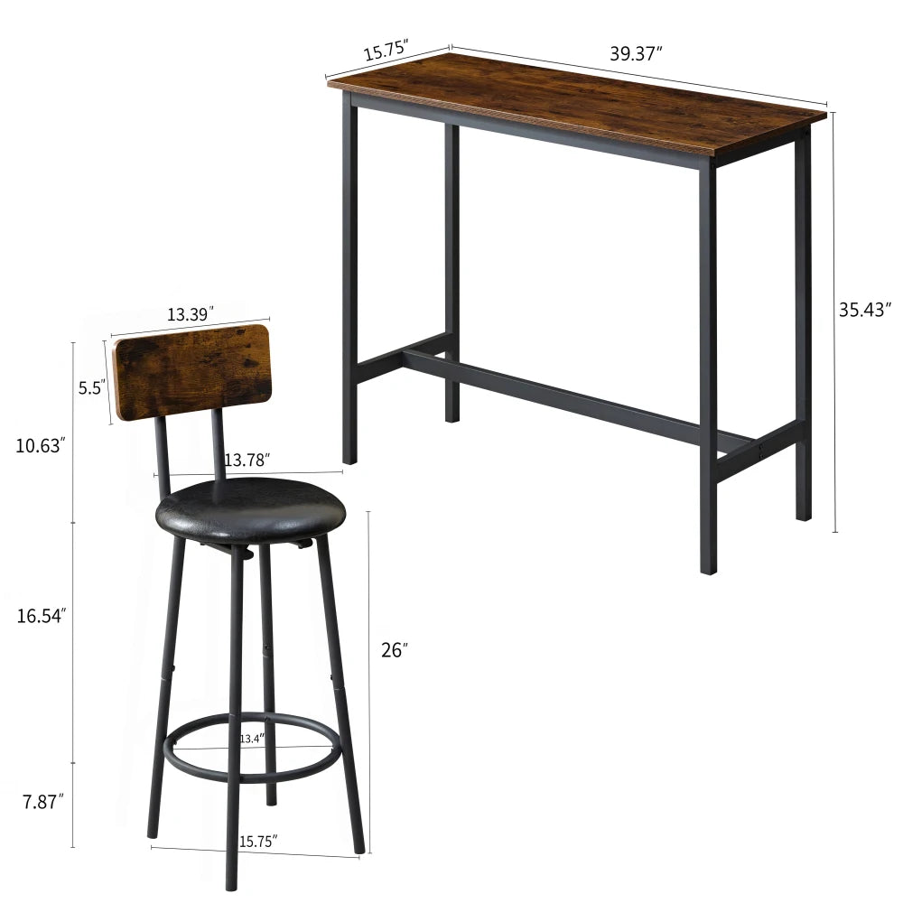 Bar Stool and Dining Table Set, Bar Chair with Backrest, Small Square Table Use for Kitchen, Restaurant, , Dining Table Set - HOMELIVING