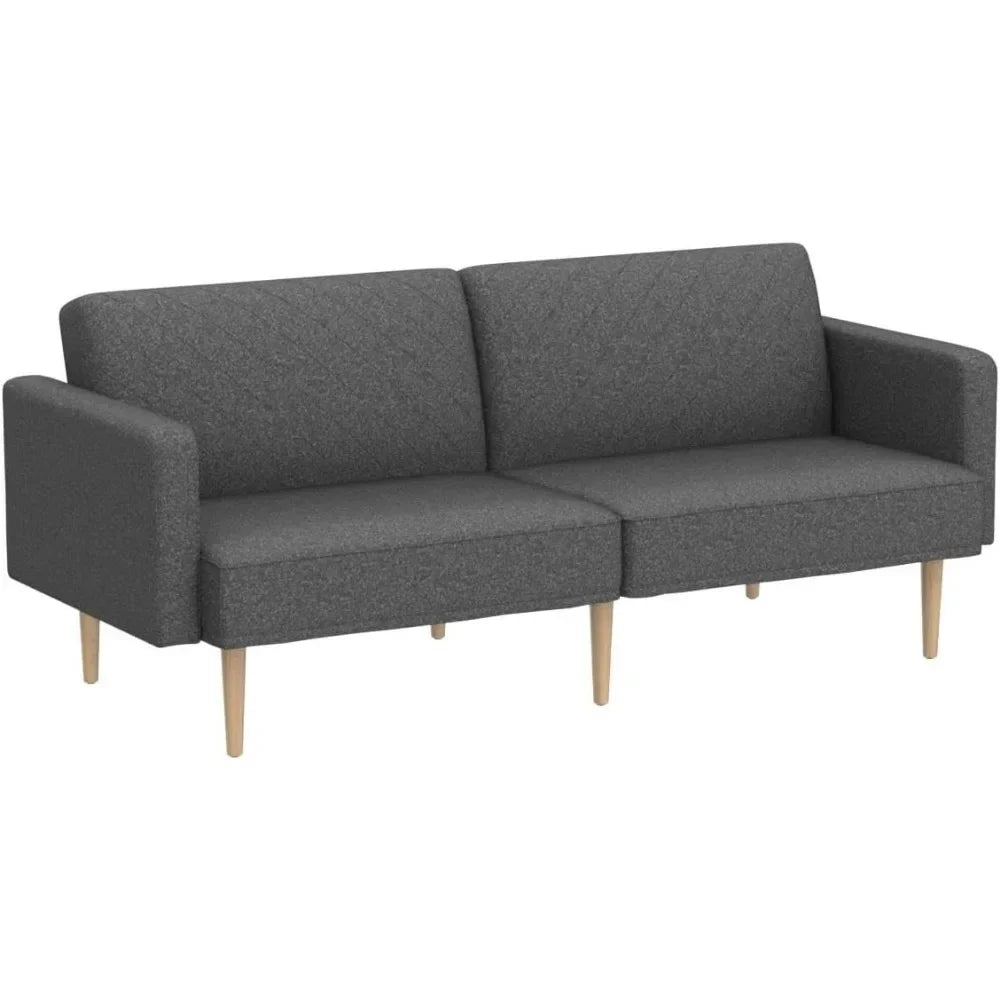 Futon Sofa Bed, Couch, Small Sleeper Sofa, Loveseat, Mid Century Modern Futon Couch, Couches for Living Room (Dark Gray Fabric) - HOMELIVING