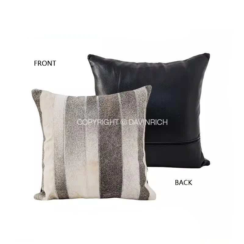 Luxe Leather Fur Geometry Decorative Pillow Cover