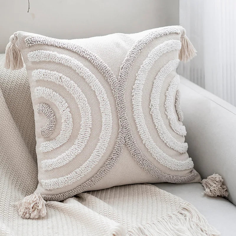 Bohemia Tufted Cushion Cover 45x45cm with Geometric Tassels