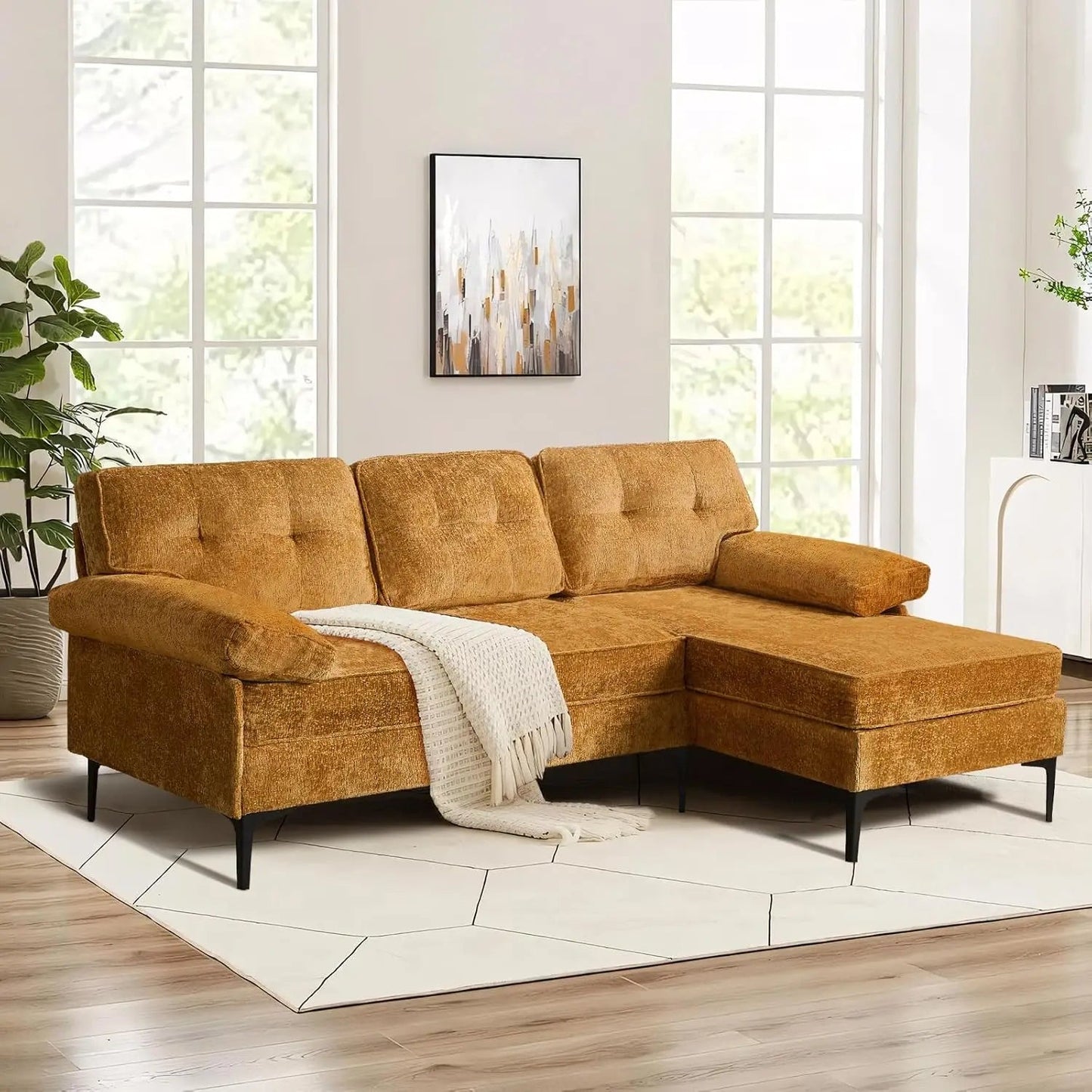 82.7" Convertible Sectional Sofa, L Shaped Couch with Reversible Chaise, Modern Chenille Sectional Sofa for Living Room - HOMELIVING