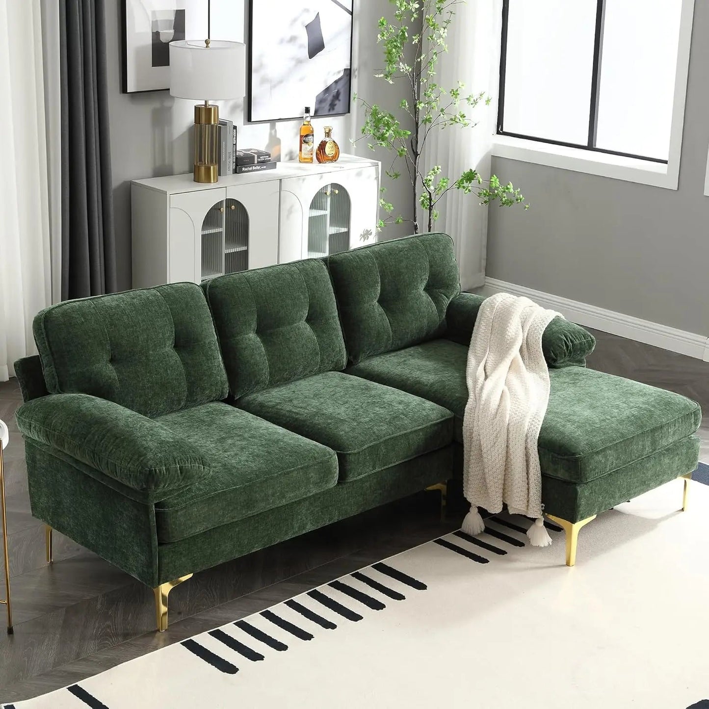 83" Living Room Sofas with Chaise, Upholstered 3 Seater Couch for Apartment, Office, Small Place, Convertible L-Shaped Sofa - HOMELIVING