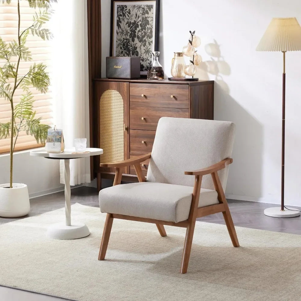 Living Room Chair Set of 2, Sturdy Upholstered Solid Wood Boho Farmhouse Armchairs, Mid Century Lounge Living Room Chair - HOMELIVING