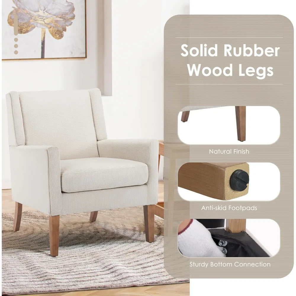 Modern Wing-back Living Room Chair, Upholstered Fabric Upholstered Armchair for Bedroom, Office, Beige - HOMELIVING