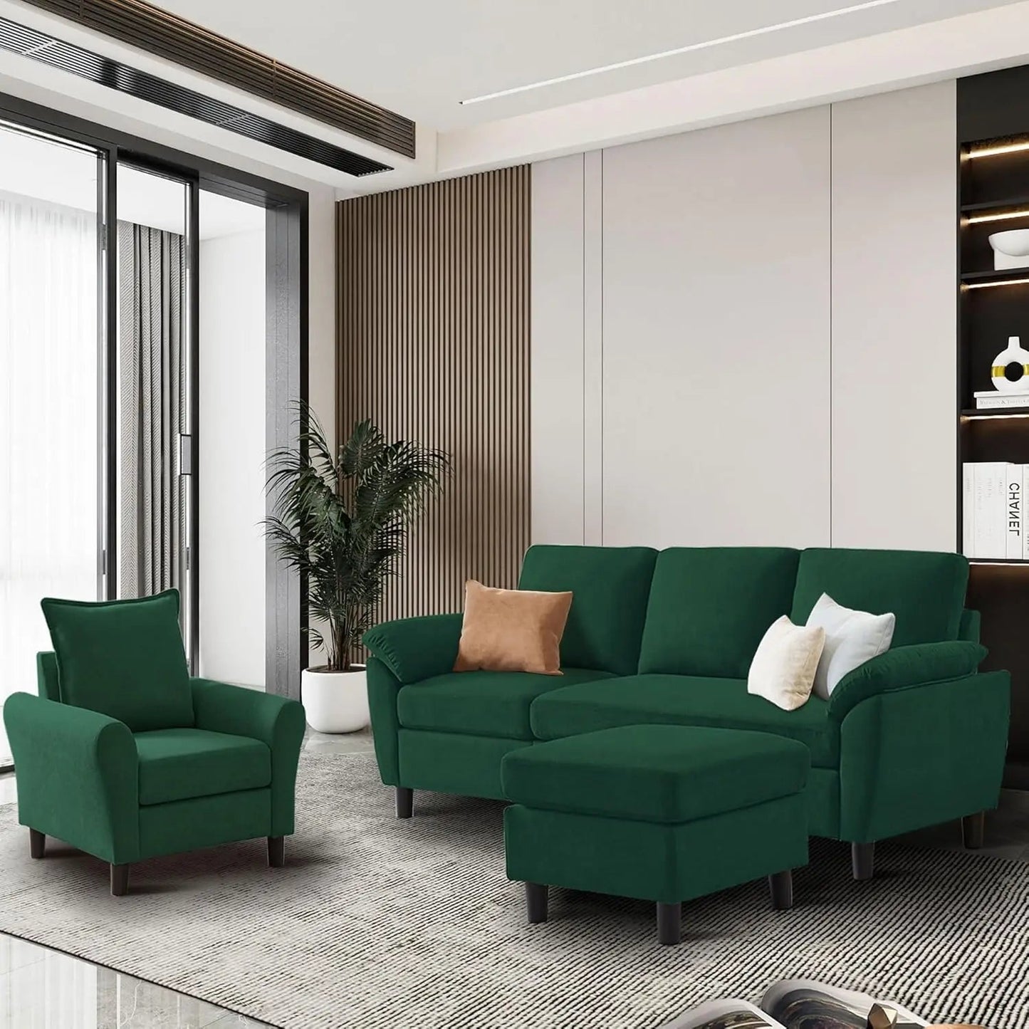 Convertible Sectional Sofa Set, Small L Shaped 3-Seat Couch with Reversible Chaise and Accent Chair, Modern Linen Sofas Couches - HOMELIVING