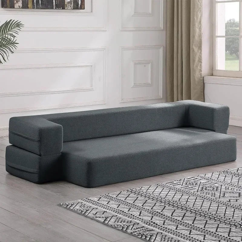 Sofa Bed Couch Folding Floor Sofa Bed Mattress 80" Linen Modern Linen Fabric couch with Washable, Queen Size - HOMELIVING