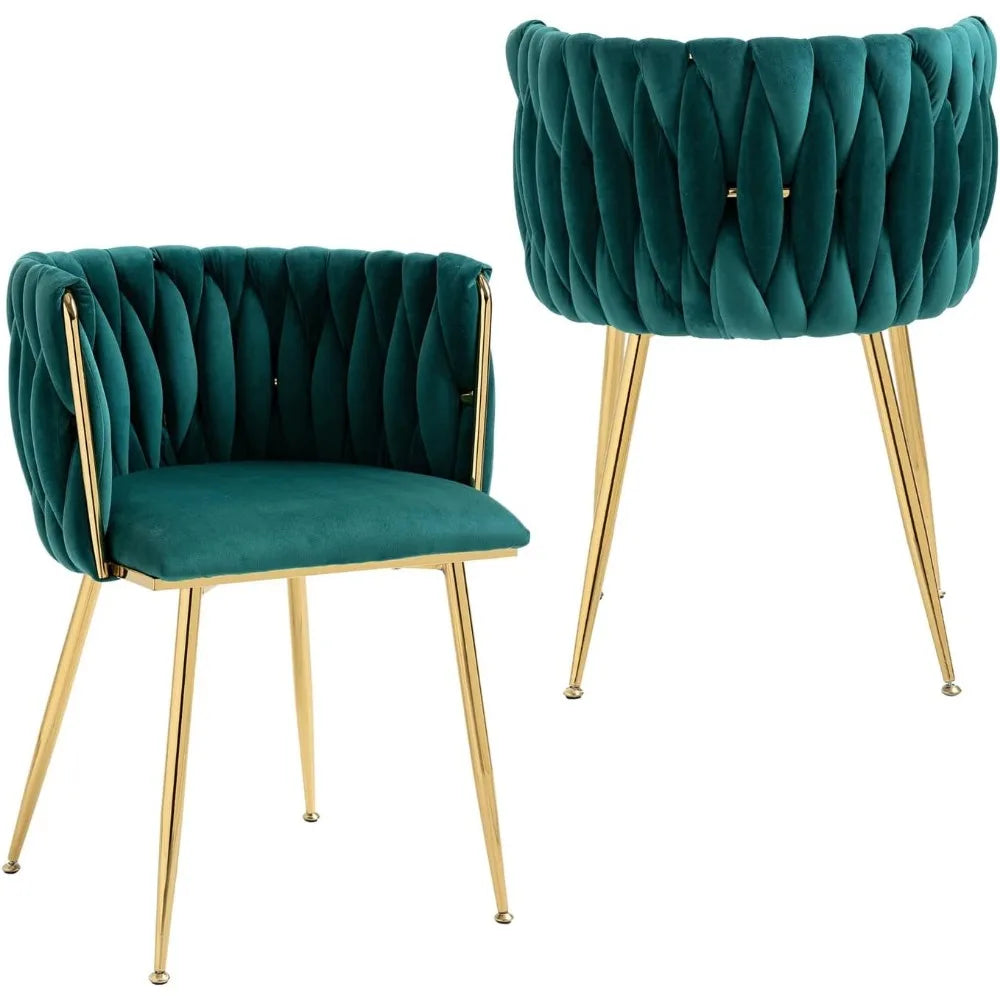Velvet Dining Chairs Set of 4, Woven Upholstered Dining Chairs with Gold Metal Legs, Modern Accent Chairs for Living Room - HOMELIVING