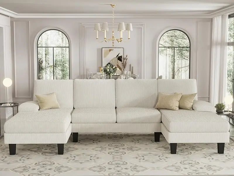 Convertible Sectional Sofa U-Shaped Couch with Soft Modern Cotton Chenille Fabric for Living Room,Oversized Seats with Comfortab - HOMELIVING