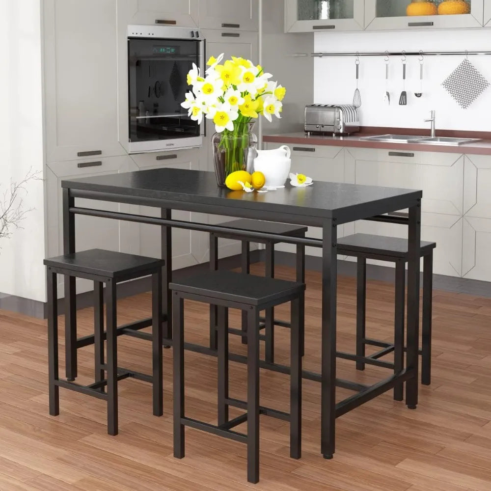 5 Piece Bar Table Set, Modern Counter Height Dining Table and Chairs Set for 4, Wood Kitchen Table and 4 Bar Stools - HOMELIVING