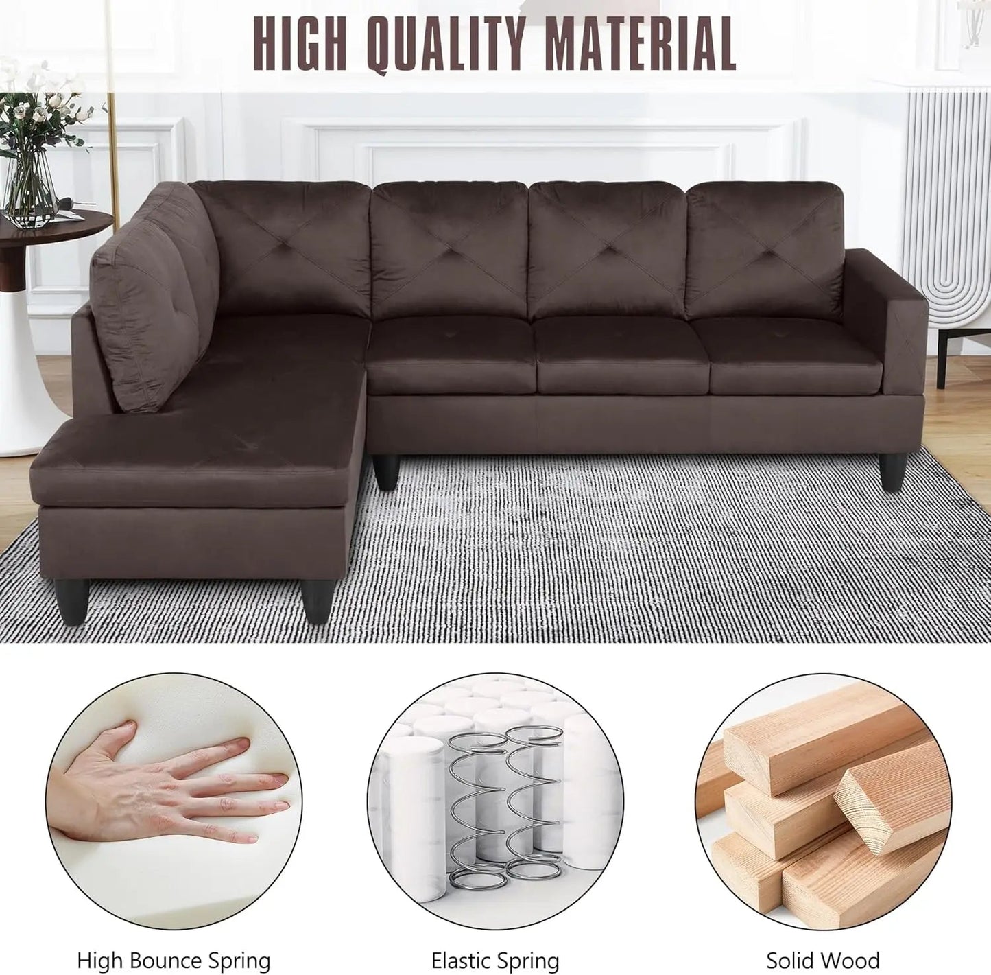 Sectional Sofa, Modular Sectional Sofa with Chaise, Flannel Modular Couch with Storage Ottoman, L Shaped Sofas & Couches - HOMELIVING