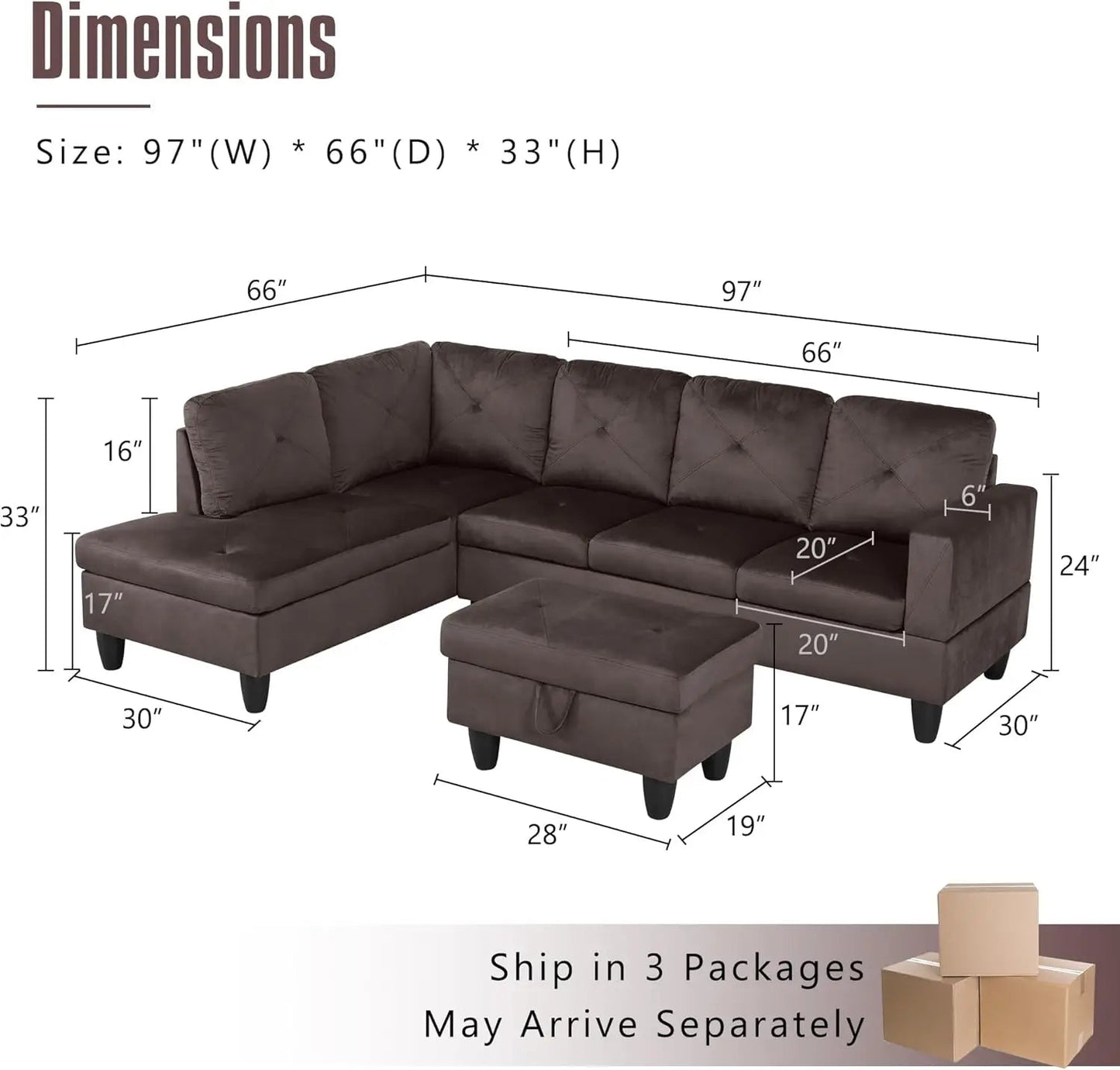 Sectional Sofa, Modular Sectional Sofa with Chaise, Flannel Modular Couch with Storage Ottoman, L Shaped Sofas & Couches - HOMELIVING