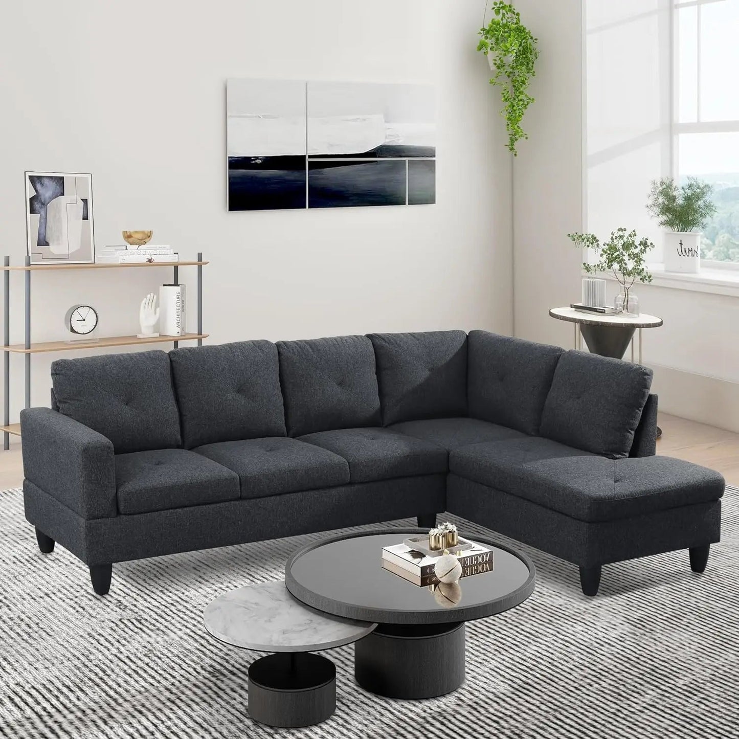 Sectional Sofa, Modular Sectional Sofa with Chaise, Flannel Modular Couch with Storage Ottoman, L Shaped Sofas & Couches - HOMELIVING