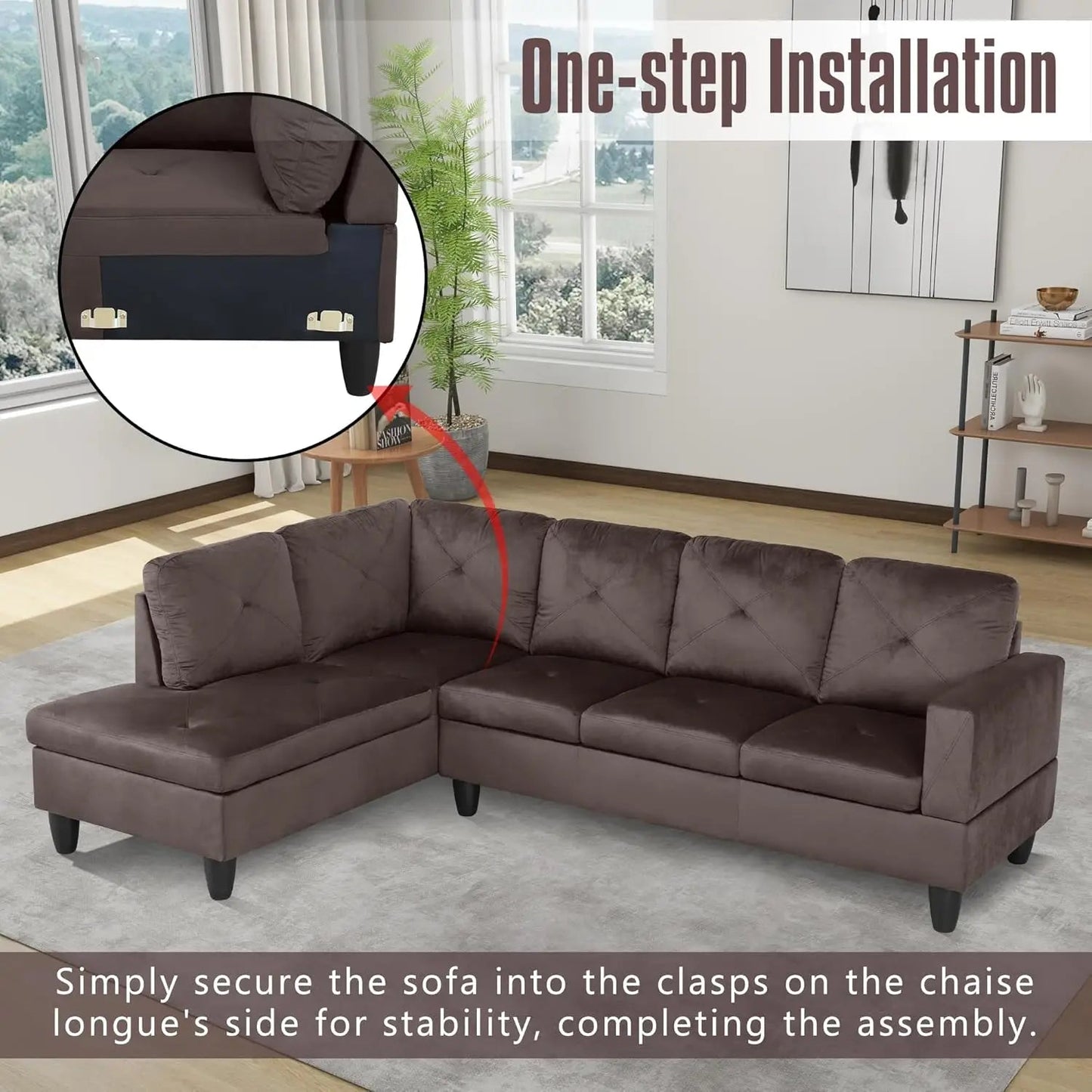 Sectional Sofa, Modular Sectional Sofa with Chaise, Flannel Modular Couch with Storage Ottoman, L Shaped Sofas & Couches - HOMELIVING