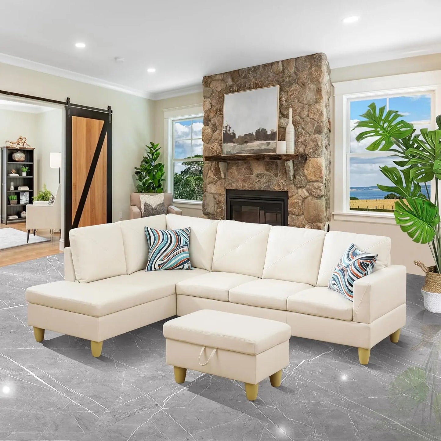 Sectional Sofa, Modular Sectional Sofa with Chaise, Flannel Modular Couch with Storage Ottoman, L Shaped Sofas & Couches - HOMELIVING