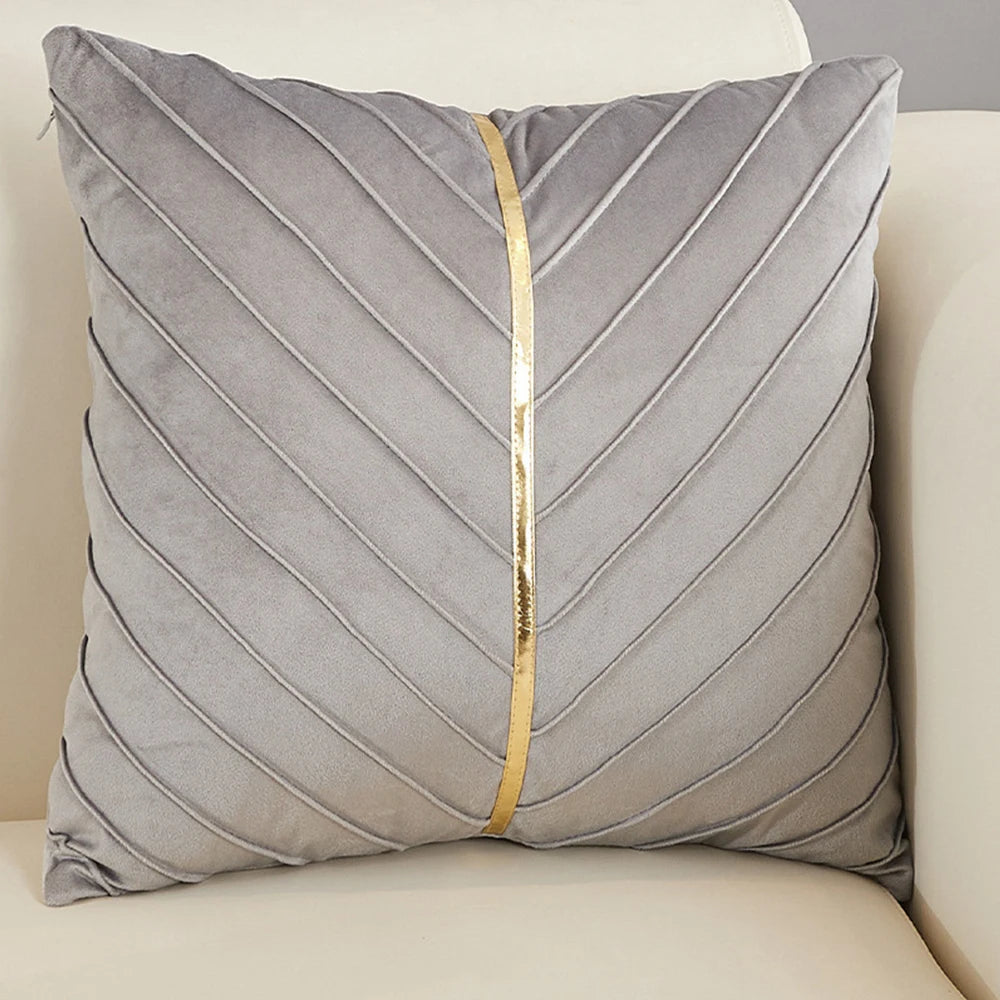 Luxury Nordic Velvet Throw Pillow Covers with Gold Leather