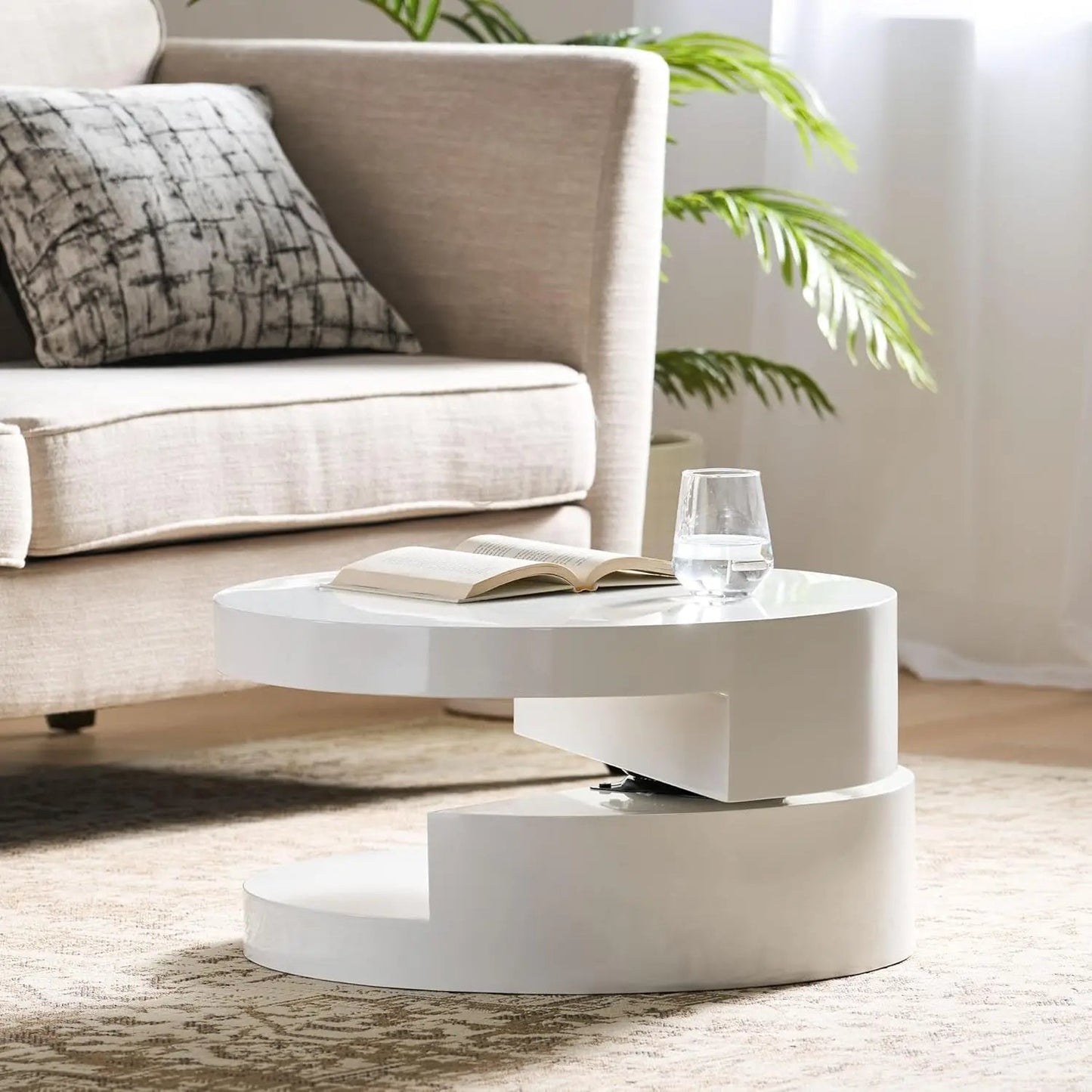 31.5-inch Oval Coffee Table, Modern Wooden Rotatable Living Room Center Table, Apartment Decorative Side Table - HOMELIVING
