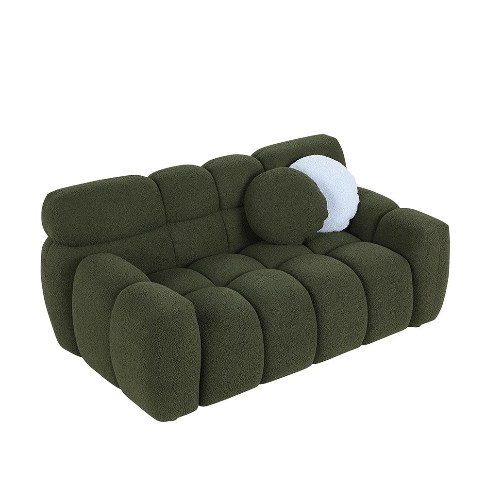 Modern Cloud Sofa 3-Seater Upholstered Boucle Fabric Sofa Marshmallow Couch With 2 Pillows For Bedroom Apartment Living Room - HOMELIVING