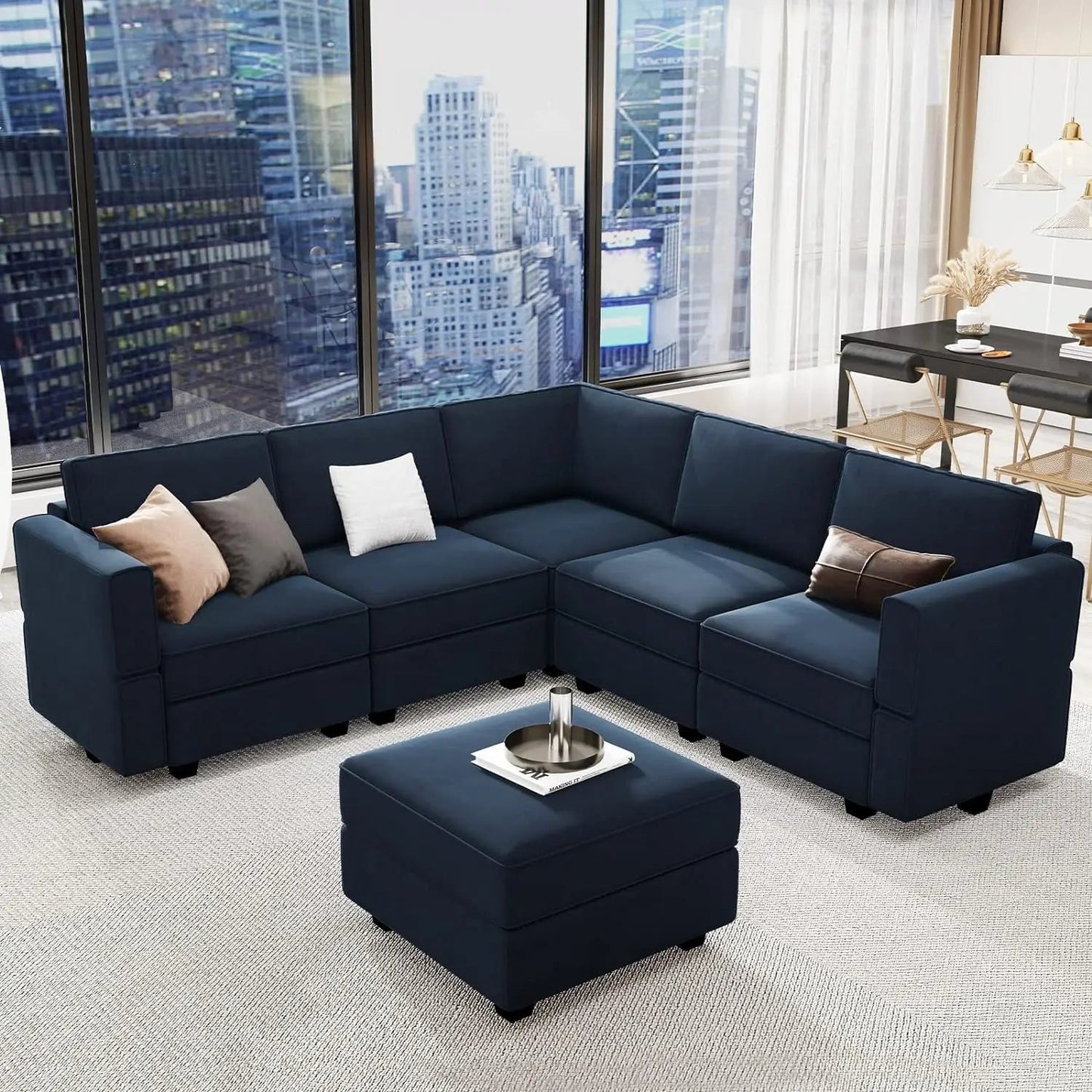 Modular Sectional Sofa with Storage Seats Velvet L Shaped Corner Couch Convertible Sectional Sofa with Chaise - HOMELIVING