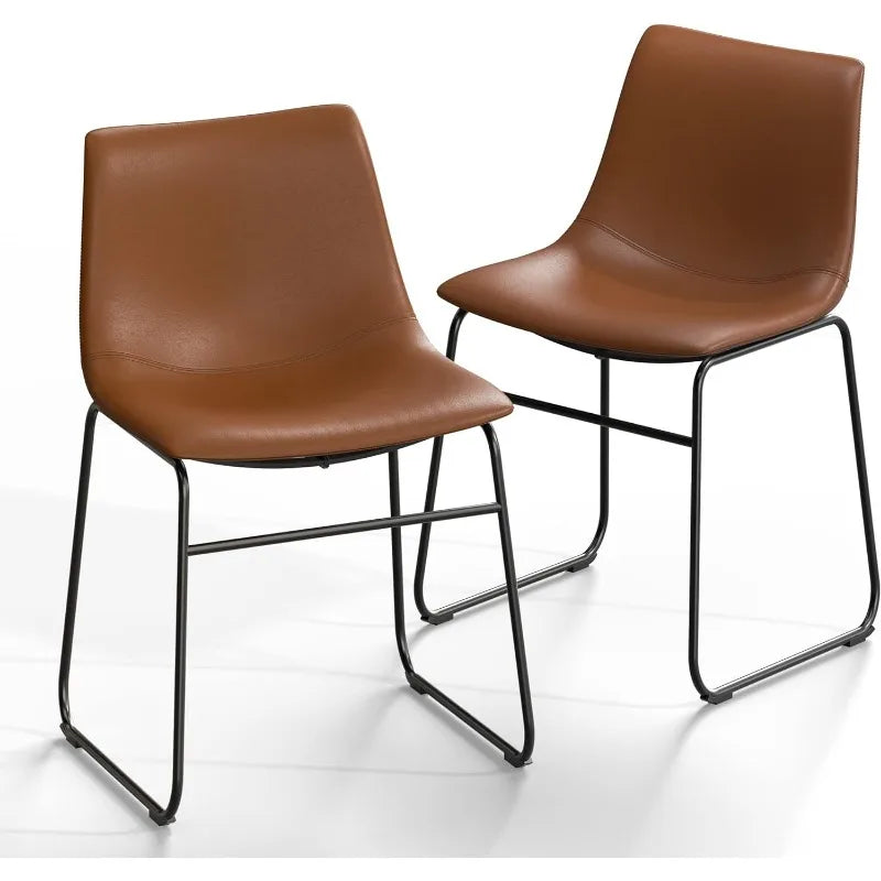 Retro Bar Stools Crazy-Horse Leather with Metal Legs Barstools, Lounge Kitchen Island Bar Stools, Set of 2, (Black Color) - HOMELIVING