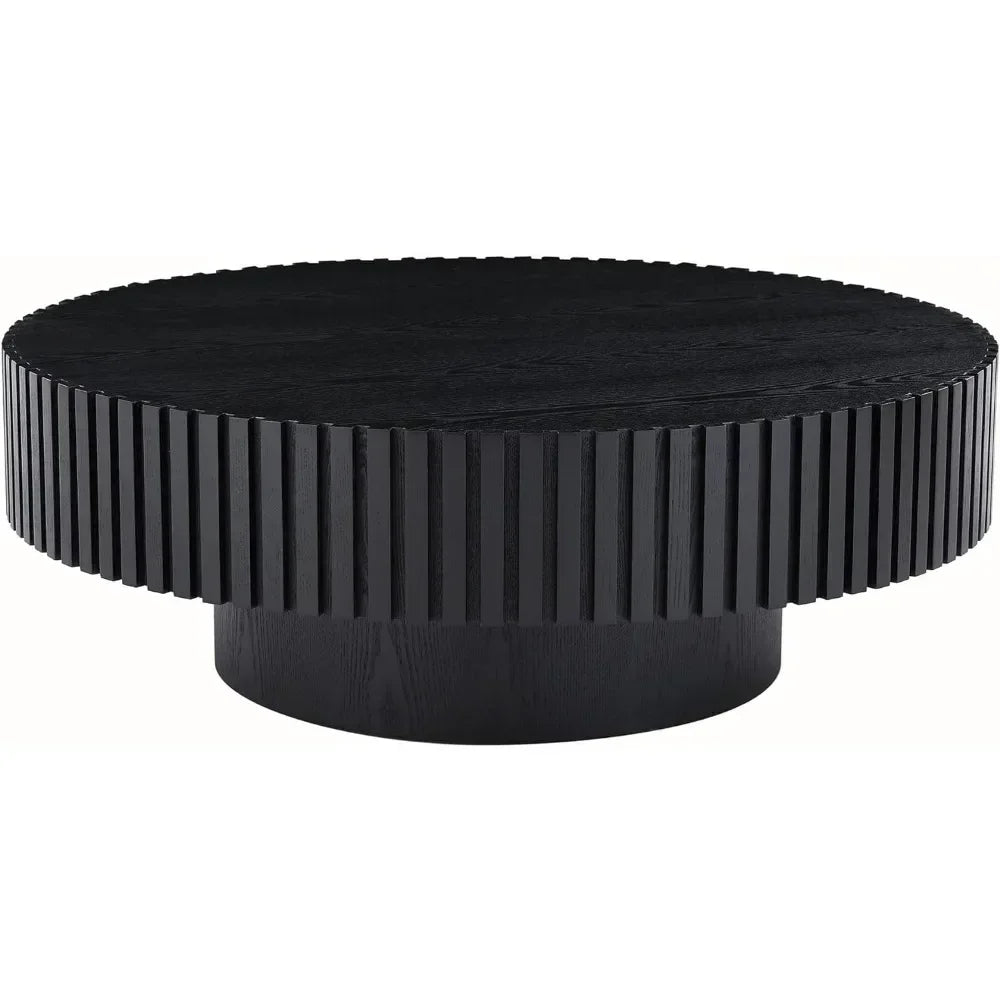 Round Coffee Table, Wood End Tables for Living Room, Modern Circle Fluted Drum Side Tables, Easy Assembly, Coffee Table - HOMELIVING