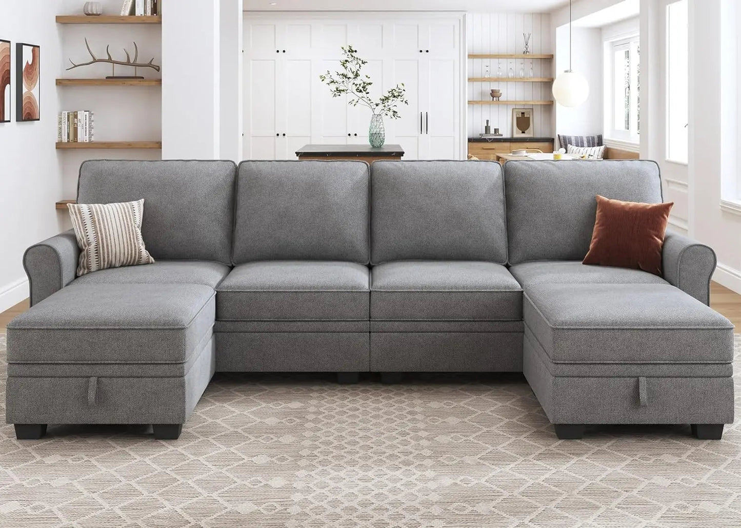 Sectional Sofa with Storage Seat U Shaped Sectional Couch with Reversible Chaise Convertible Sectioal Couch for Living Room - HOMELIVING