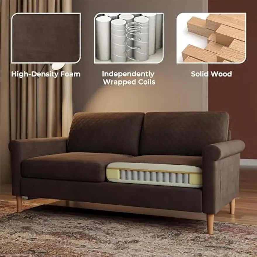 Dark Brown Loveseat Sofa Couch for Living Room, Modern Sofa,Small Couches ,Upholstered 2-Seater Love Seats Couch - HOMELIVING
