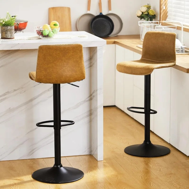 Swivel Bar Stools, Counter Height Bar Stools with Back, Adjustable Stool 24"-32",Faux Leather Bar Stools for Kitchen Island - HOMELIVING