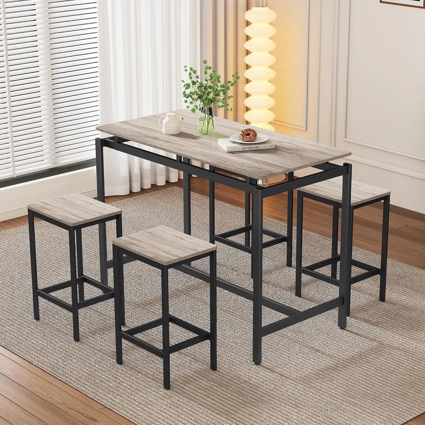 5-Piece Compact Rectangular Bar Table Set with 4 Stools, Furniture for Dining Room and Breakfast Nook, Dining Table Sets - HOMELIVING