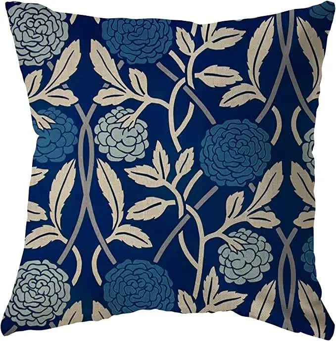 Blue Flowers Retro Rustic Farmhouse Pillow Covers