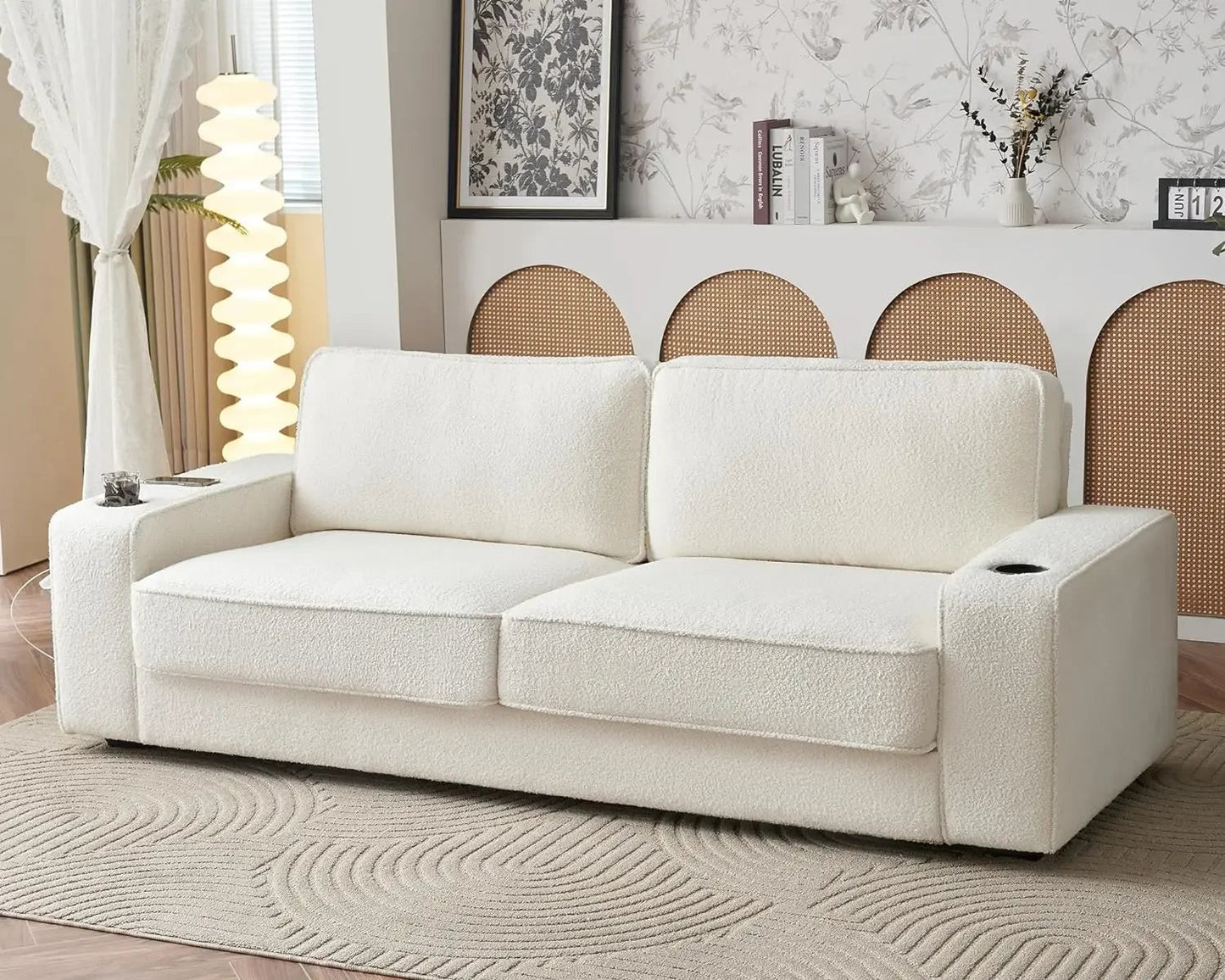 Deep Seat Sofa with USB Charging Ports & Cup Holders, Modern Sofa Couch- Comfy Couch for Living Room - HOMELIVING