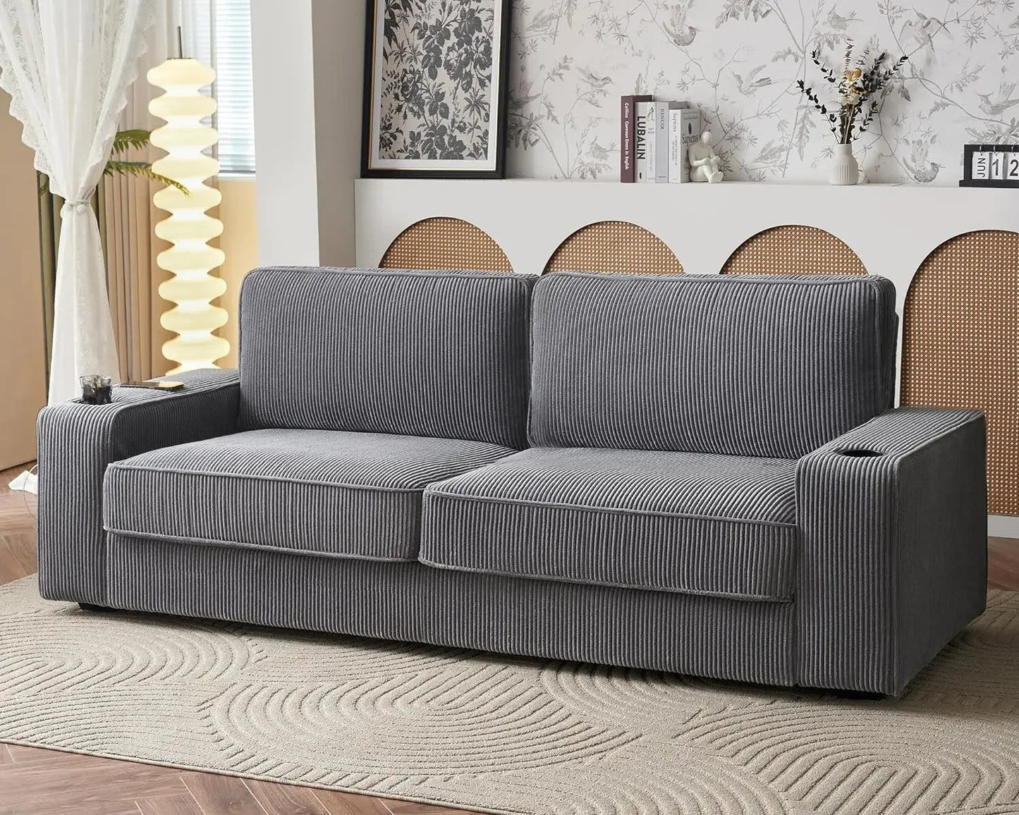Deep Seat Sofa with USB Charging Ports & Cup Holders, Modern Sofa Couch- Comfy Couch for Living Room - HOMELIVING