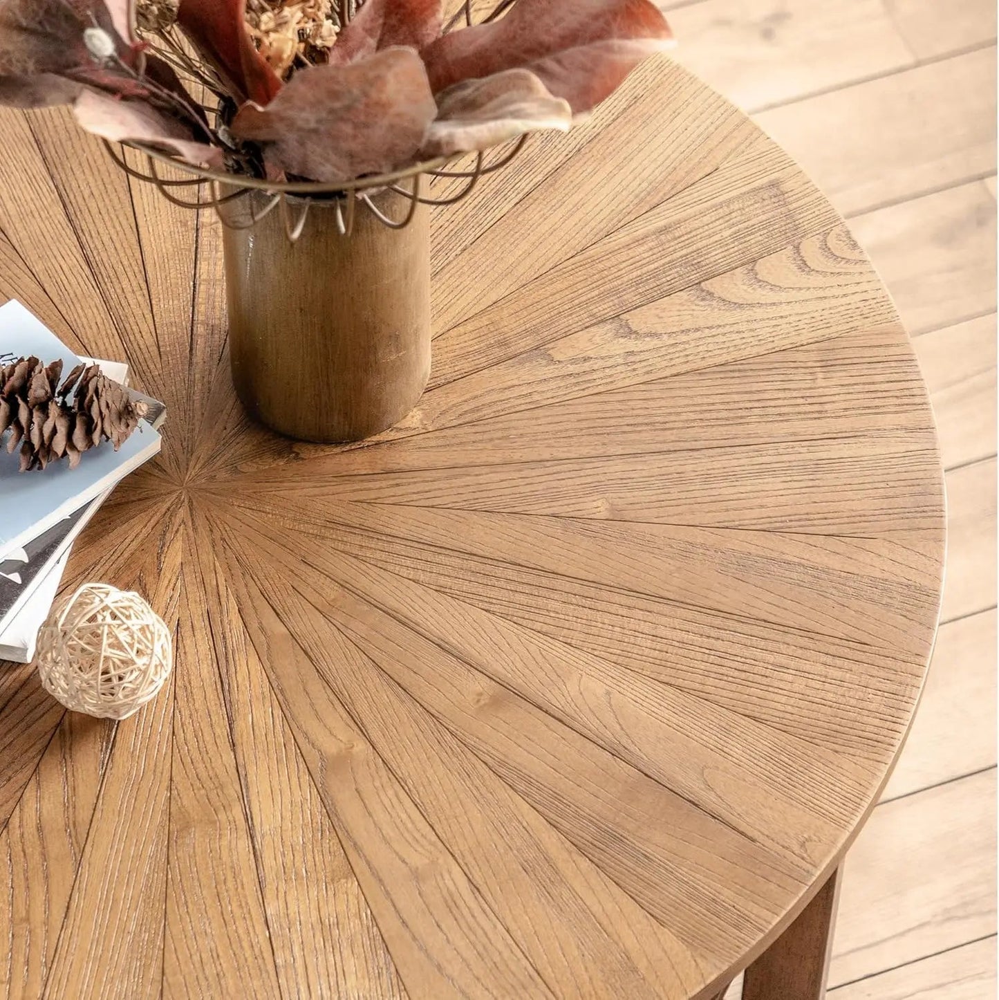 Wood Round Coffee Table for Living Room, 2 Tier Circle Coffee Table with Storage, Rustic Natural Coffee Table for Apartment - HOMELIVING