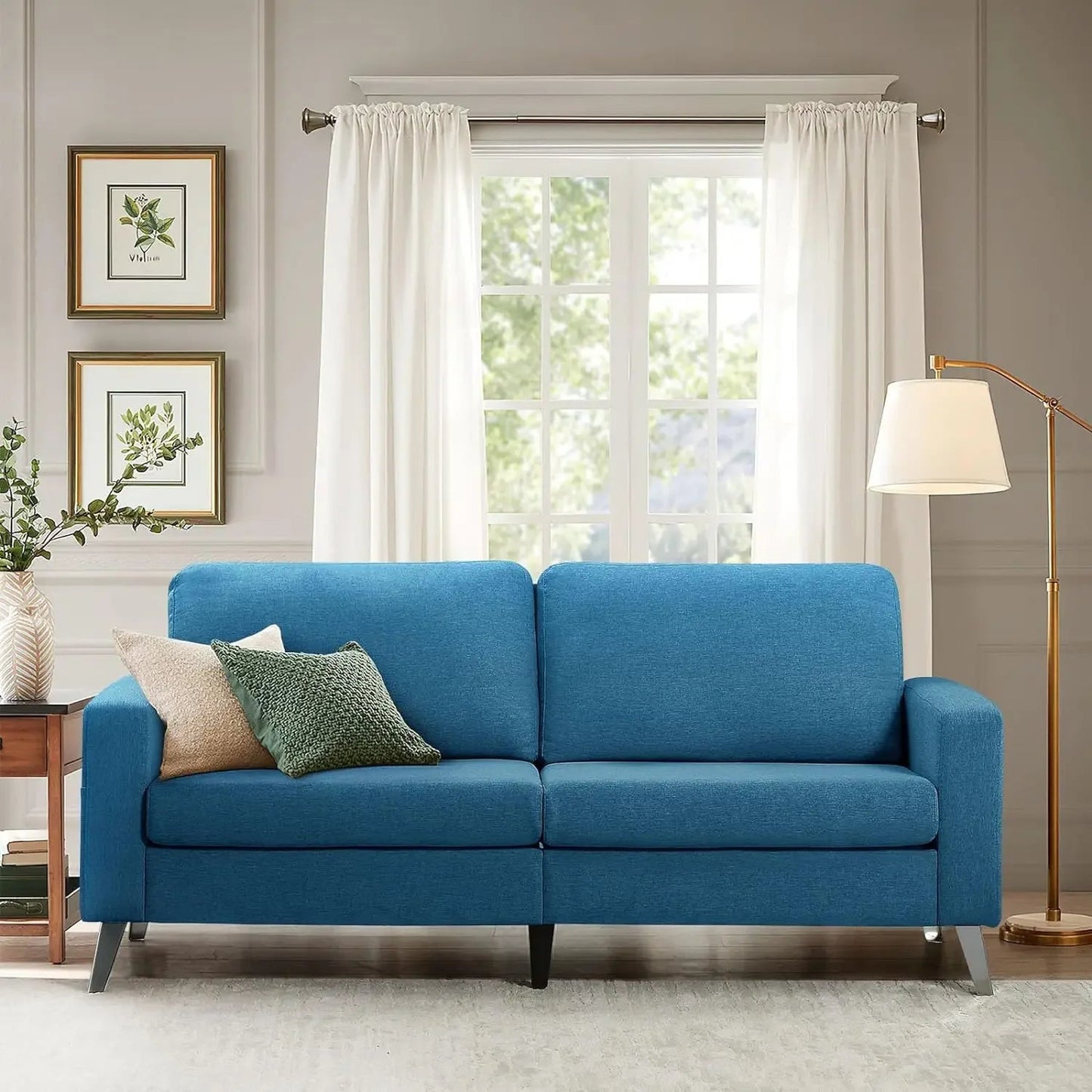 Leather Couch for Living Room, Small Brown Faux Leather Mid-Century Modern Couch Leather Sofas, 79" Wide Sofas & Couches - HOMELIVING