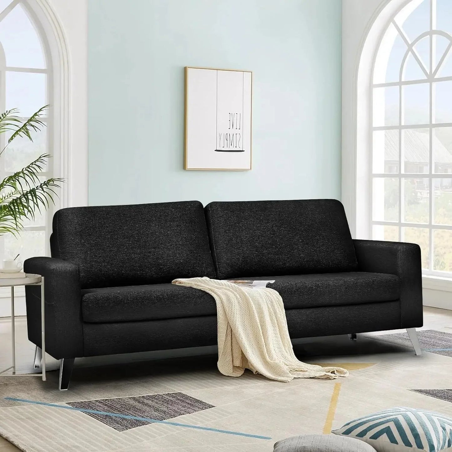 Leather Couch for Living Room, Small Brown Faux Leather Mid-Century Modern Couch Leather Sofas, 79" Wide Sofas & Couches - HOMELIVING