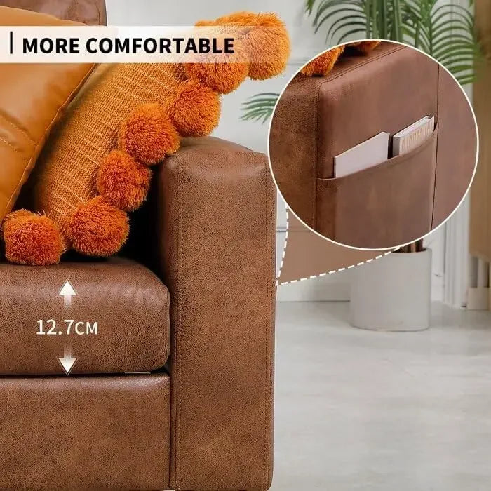 Leather Couch for Living Room, Small Brown Faux Leather Mid-Century Modern Couch Leather Sofas, 79" Wide Sofas & Couches - HOMELIVING