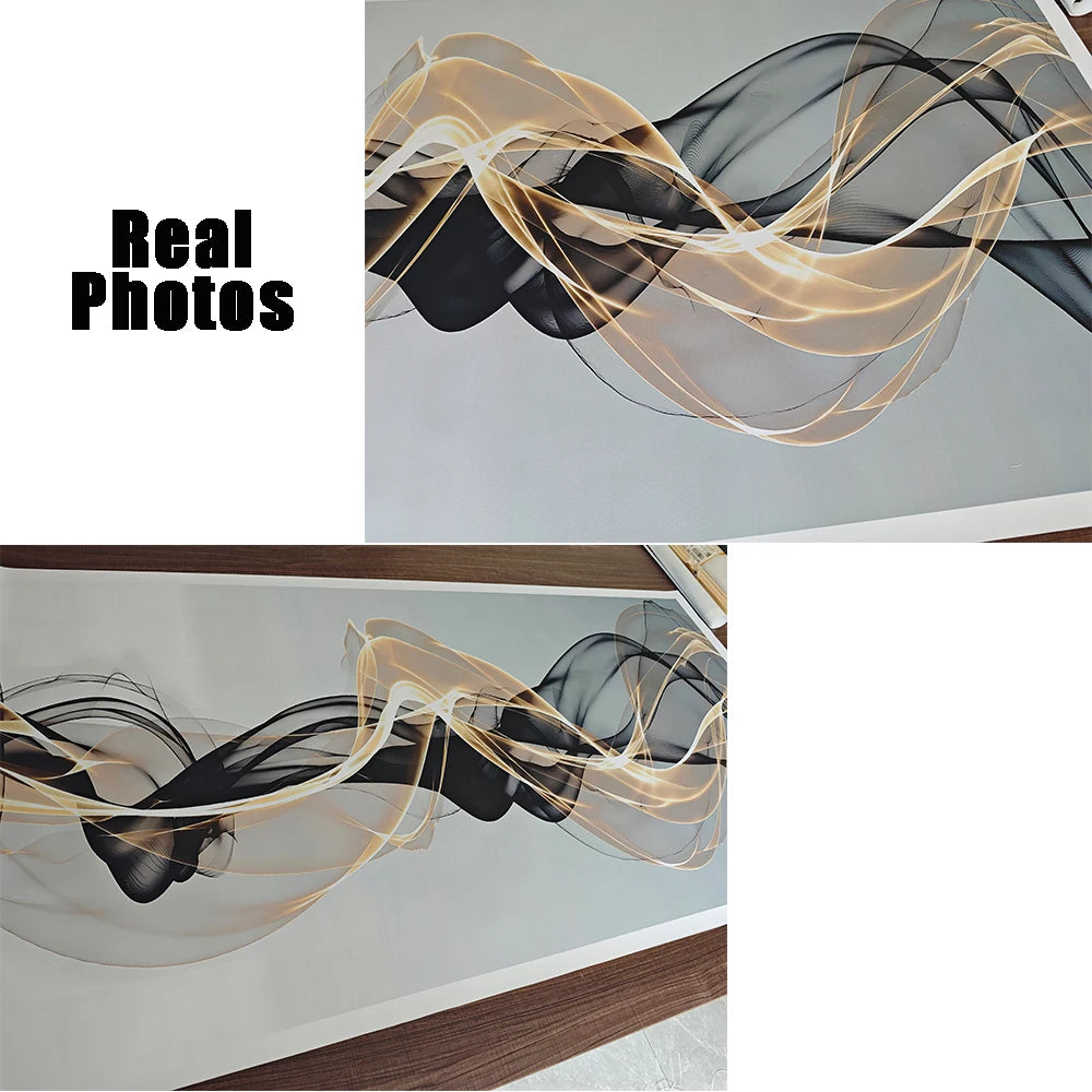 Abstract Black Gold Silk Ribbon Painting Gallery Wall Art Modern Luxury Canvas Painting Print Poster for Home Room Cuadros Decor - HOMELIVING