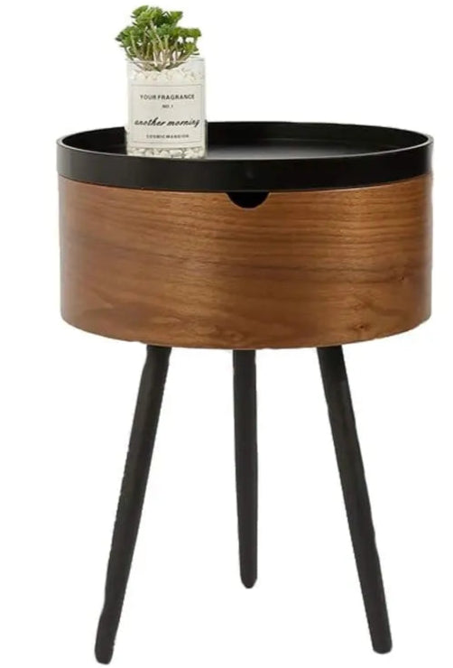 Formwell STK18 Bed side table small coffee table with storage barrel, surrounding edge top with metal legs, large storage space - HOMELIVING