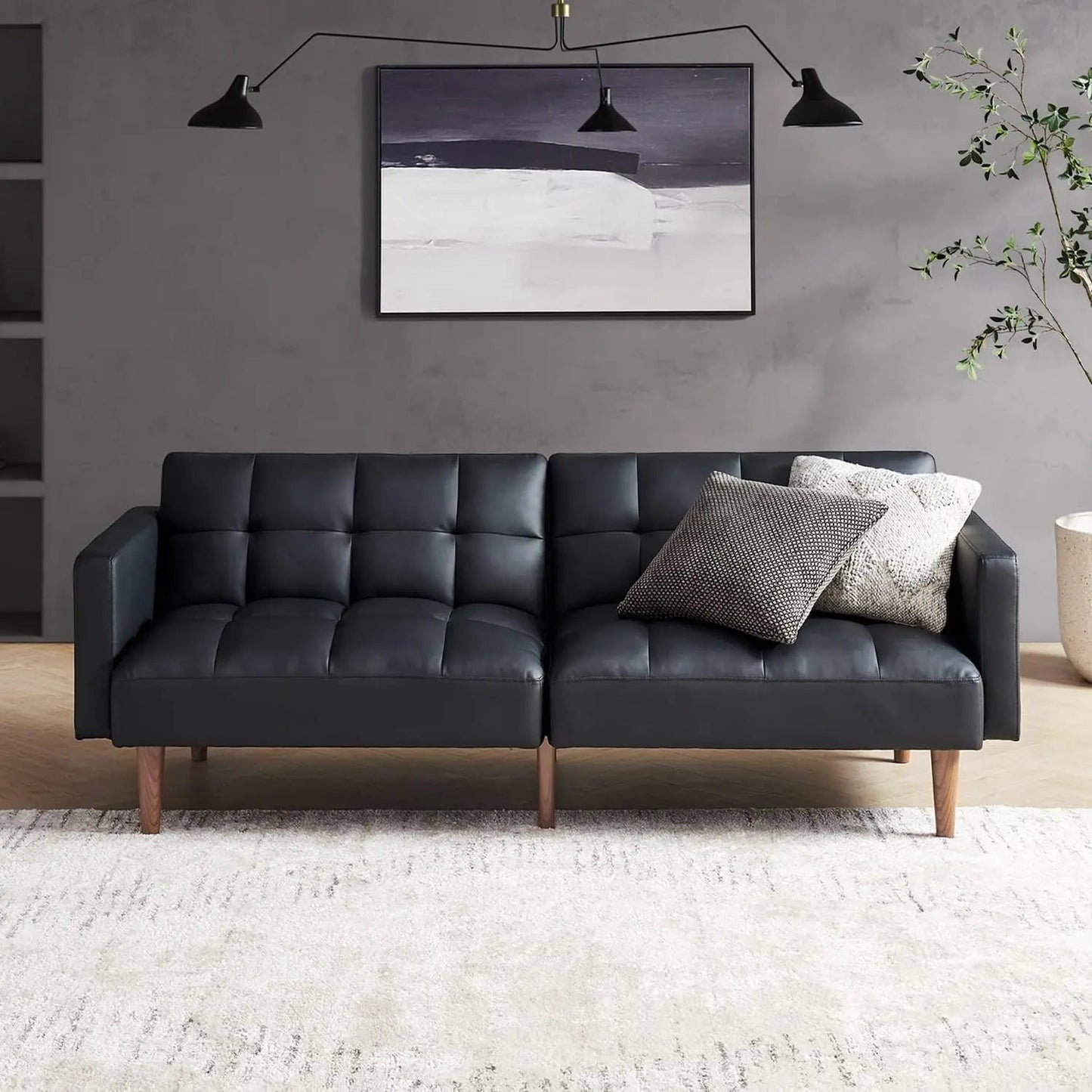 Small Sofa, Futon, Sofa Bed, Sleeper Sofa, Loveseat, Mid Century Modern Futon Couch,Sofa Cama,Couches (Pecan Brown,Faux Leather) - HOMELIVING