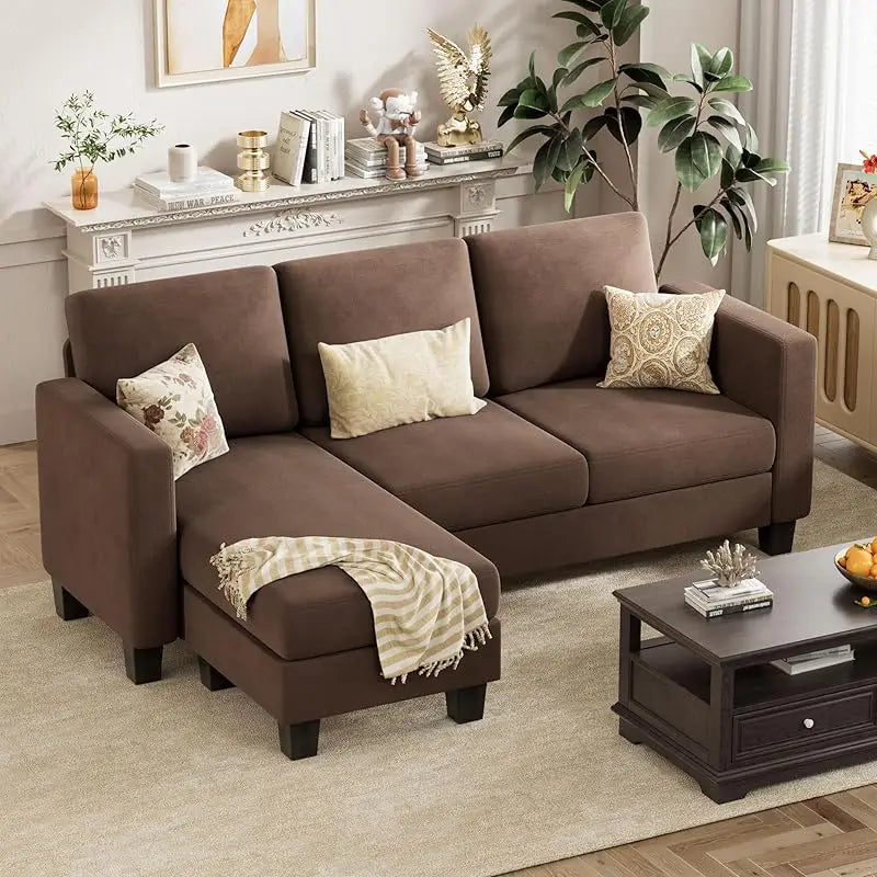 Convertible Sectional Sofa Couch,3 Seat L-Shaped Sofa with Linen Fabric,Movable Ottoman Small for apartments etc. - HOMELIVING