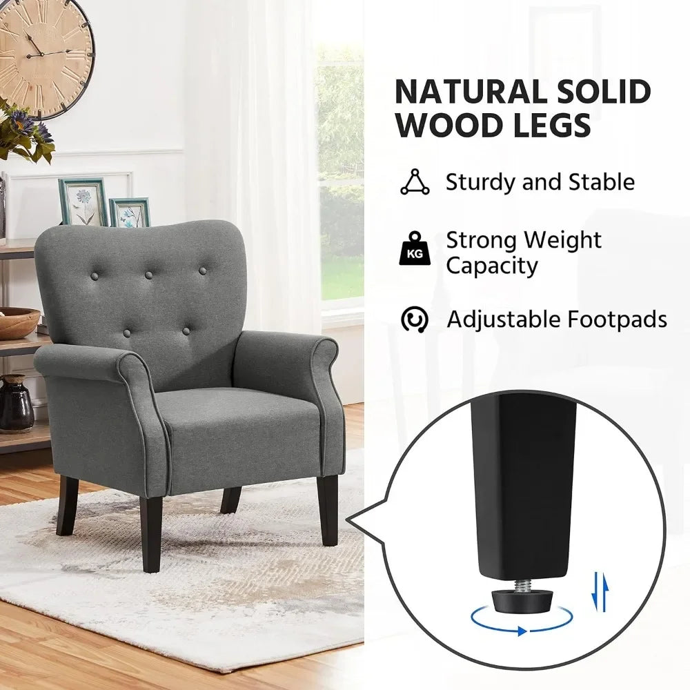 Living Room Chair Set of 2 with Sturdy Wood Legs and High Back, Modern Armchair, Mid Century Accent Living Room Chair - HOMELIVING