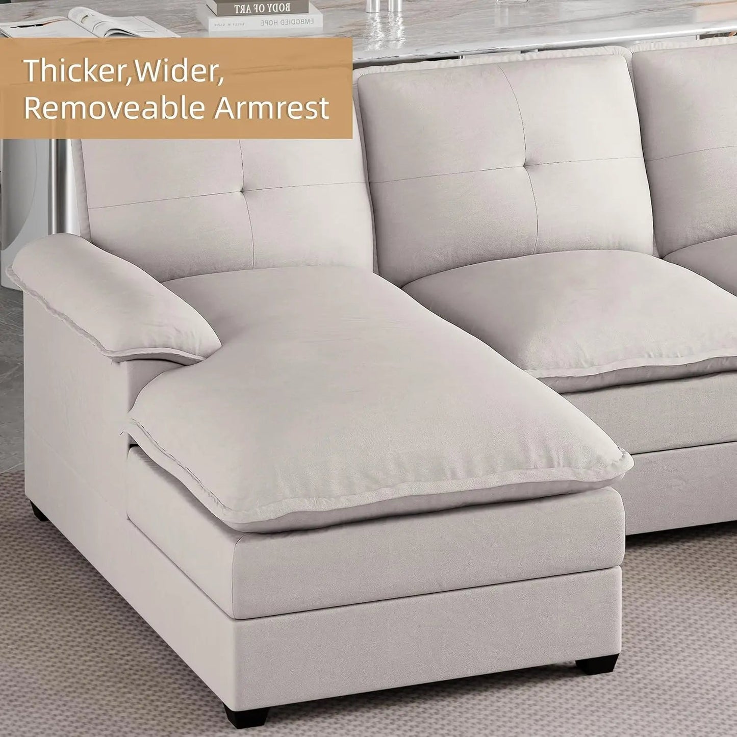 Sectional Couches, U-Shaped Couch 4 Seat Sofa Set with Double Chaises, Modern Fabric Modular Sectional Sofa for Apartment, Beige - HOMELIVING