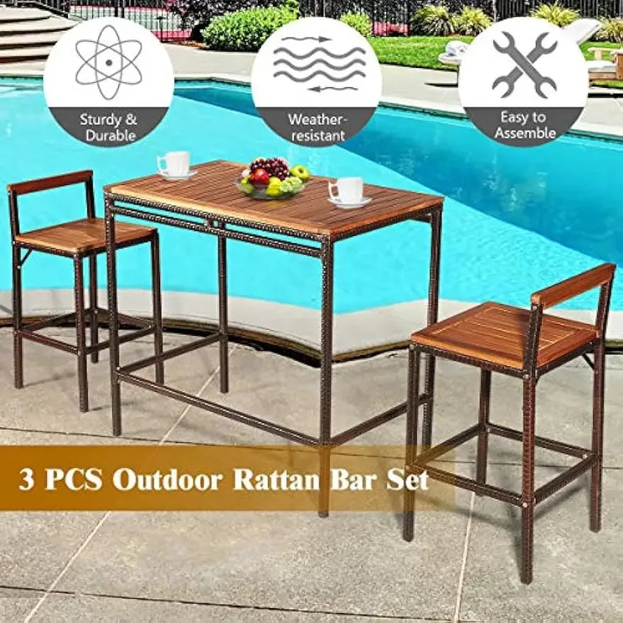 Outdoor Rattan Patio Bar Set - HOMELIVING