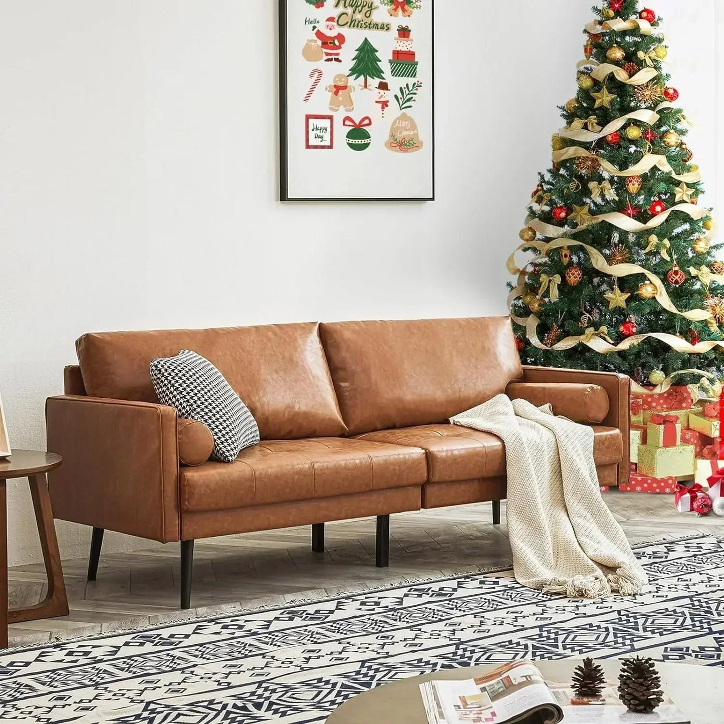Mid Century Sofa Couch 73 inch 3-Seater Sofa with Comfy Tufted Back Cushions Luxurious and Comfortable Sofa - HOMELIVING