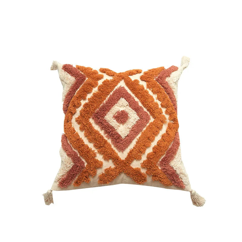 Tufted Boho Cushion Cover with Tassels - 45x45cm