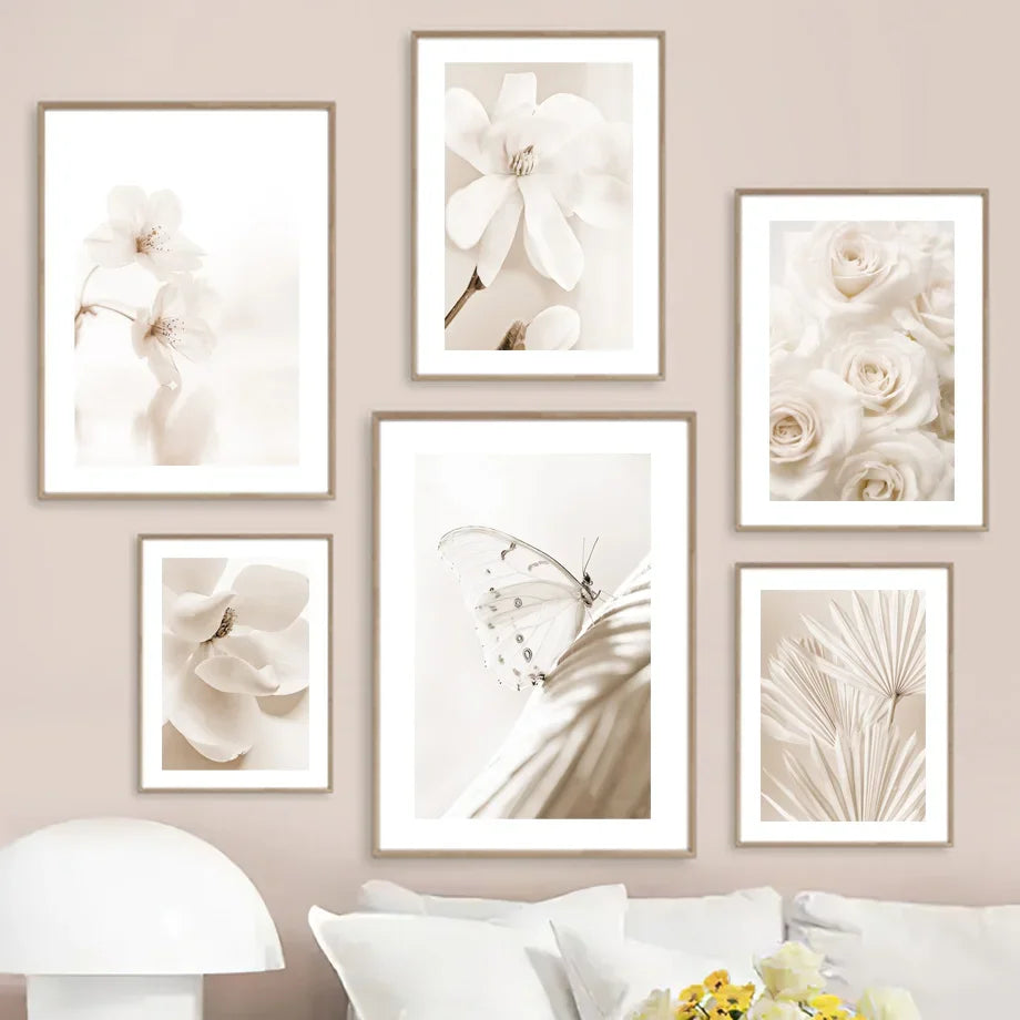 Beige Reed Peony Orchid Rose Boho Wall Art Canvas Painting Minimalist Posters And Prints Wall Picture For Living Room Home Decor - HOMELIVING