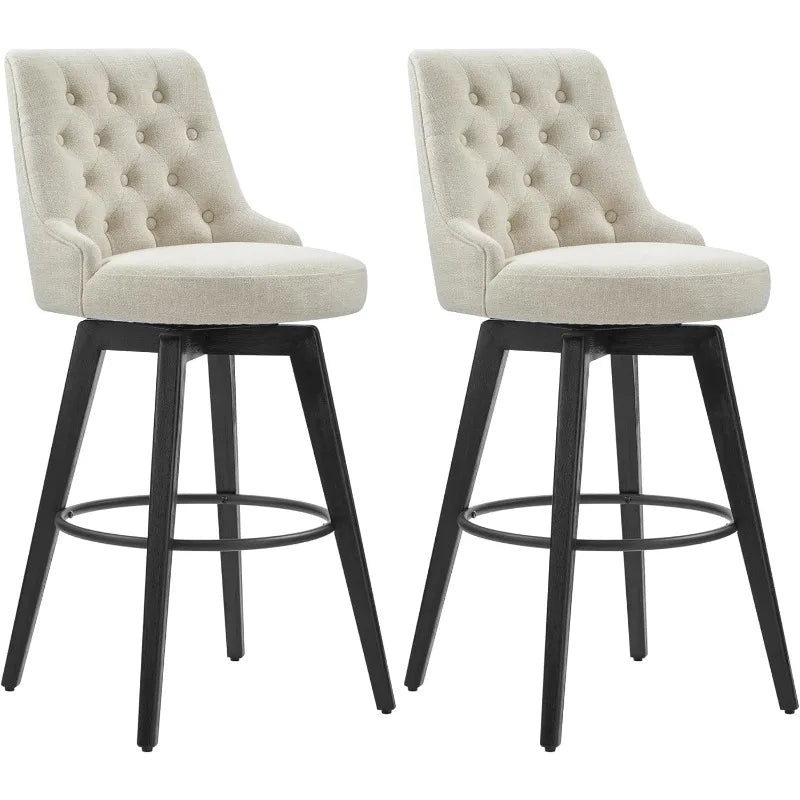 360° Swivel Upholstered Bar Stool with Back, 30" H Bar Height Barstools, Set of 2, Performance Fabric in Tan - HOMELIVING