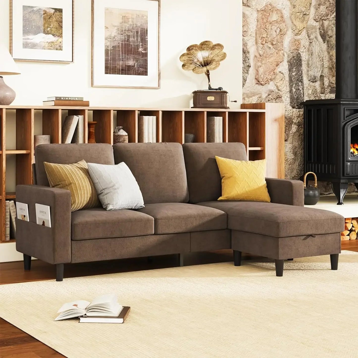 Convertible Sectional Sofa Couch, L Shaped Couch with Reversible Chaise, 3 Seat Sofa with Storage Ottoman,Modular Couches - HOMELIVING